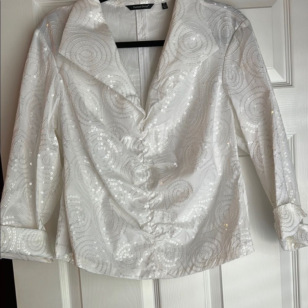 Samuel Dong Elegant White Sequin Women's Top